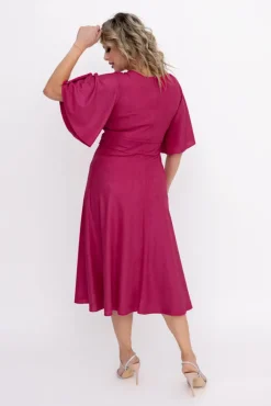 Polski Amarantowa Sukienka błyszcząca z marszczeniem RICOTO