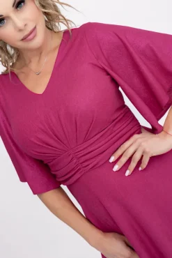 Polski Amarantowa Sukienka błyszcząca z marszczeniem RICOTO