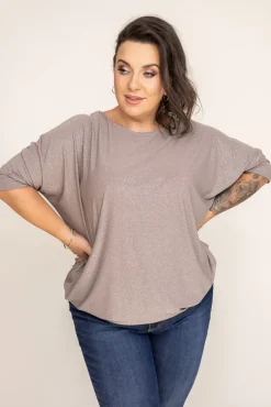 Damskie Polski Beżowa Bluzka Brokatowa DEQUZI