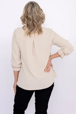 Damskie Włoski Beżowa Bluzka z żabotem GENESIS