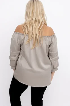 Damskie Włoski Beżowa Bluzka z marszczonymi rękawami HENDI