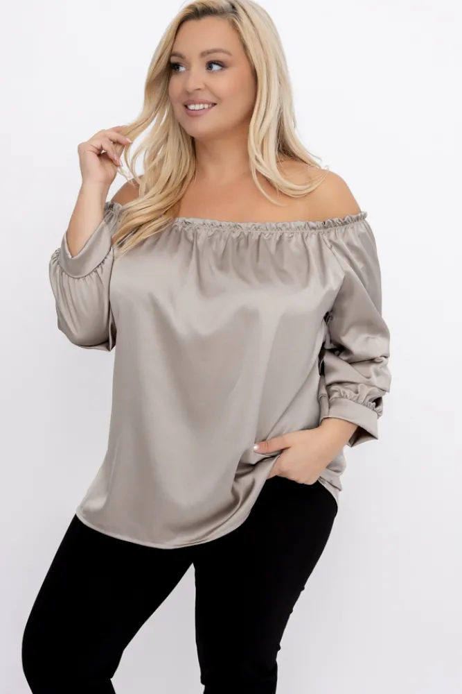 Damskie Włoski Beżowa Bluzka z marszczonymi rękawami HENDI