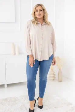 Damskie Polski Beżowa Koszula oversize DEMENO