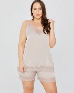 Polski Beżowa Piżama satynowa z szortami SETIA