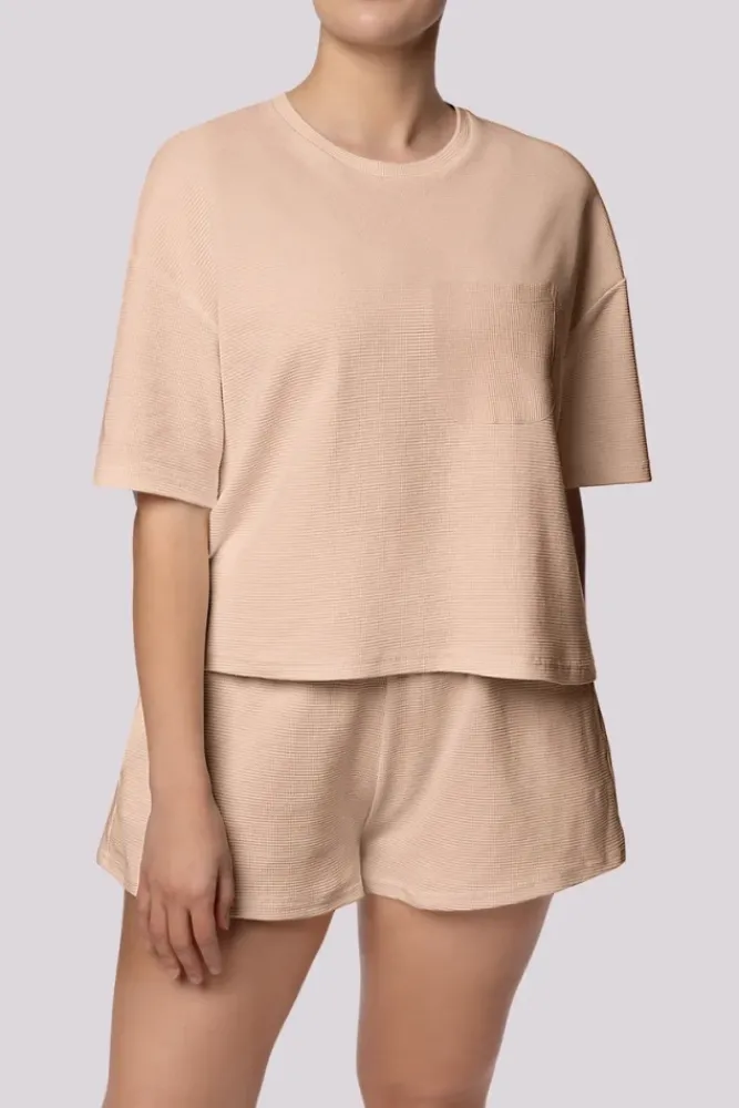 Polski Beżowa Piżama z szortami COZY