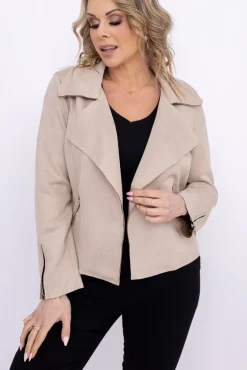 Damskie Polski Beżowa Ramoneska zamszowa FINEZI