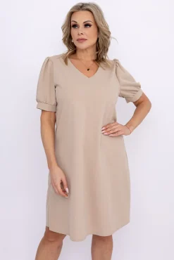 Włoski Beżowa Sukienka BERGIA