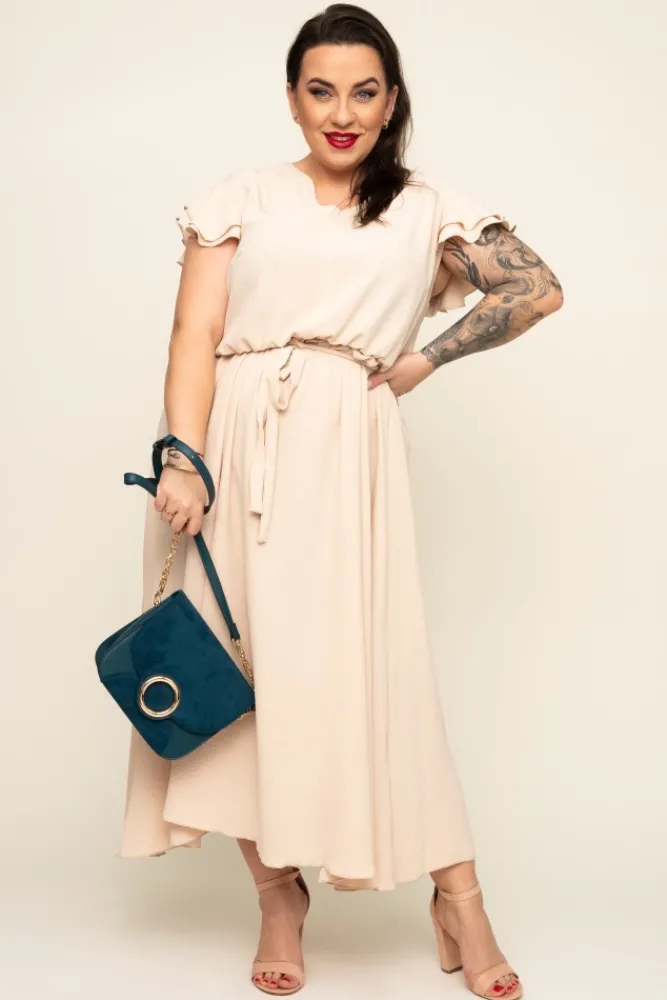 Polski Beżowa Sukienka BLANCY