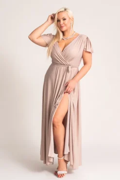 Polski Beżowa Sukienka brokatowa HESIO