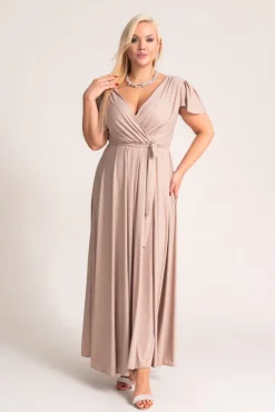 Polski Beżowa Sukienka brokatowa HESIO