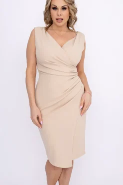 Włoski Beżowa Sukienka kopertowa KENTI
