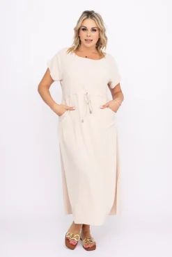 Polski Beżowa Sukienka PIRMENO