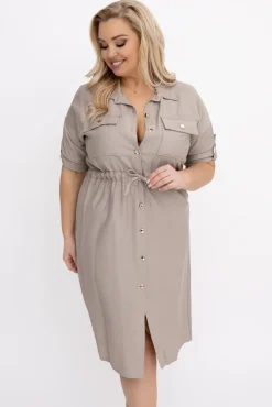 Włoski Beżowa Sukienka szmizjerka SAFERI