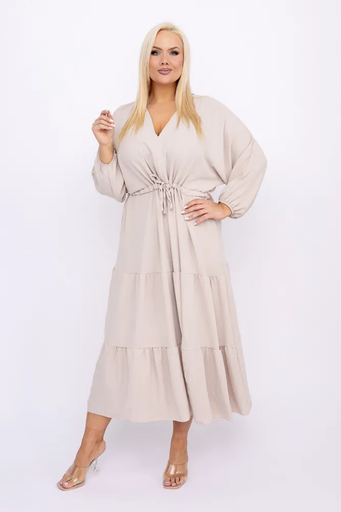 Włoski Beżowa Sukienka z rozcięciem TERUMI