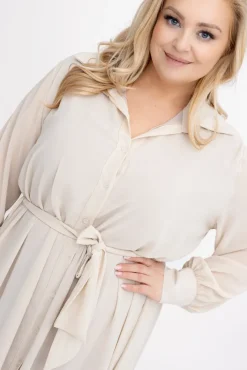 Włoski Beżowa szyfonowa Sukienka koszulowa EFARINO