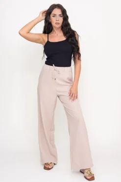 Damskie Polski Beżowe Spodnie lniane WAROSA