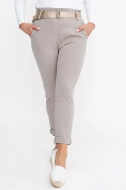 Damskie Włoski Beżowe Spodnie z paskiem ARTEMIS