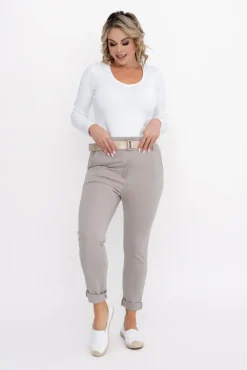 Damskie Włoski Beżowe Spodnie z paskiem ARTEMIS