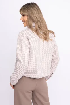 Damskie Polski Beżowo-biała Kurtka TUSEMENO