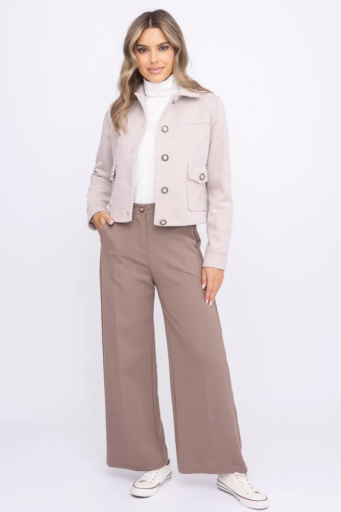 Damskie Polski Beżowo-biała Kurtka TUSEMENO