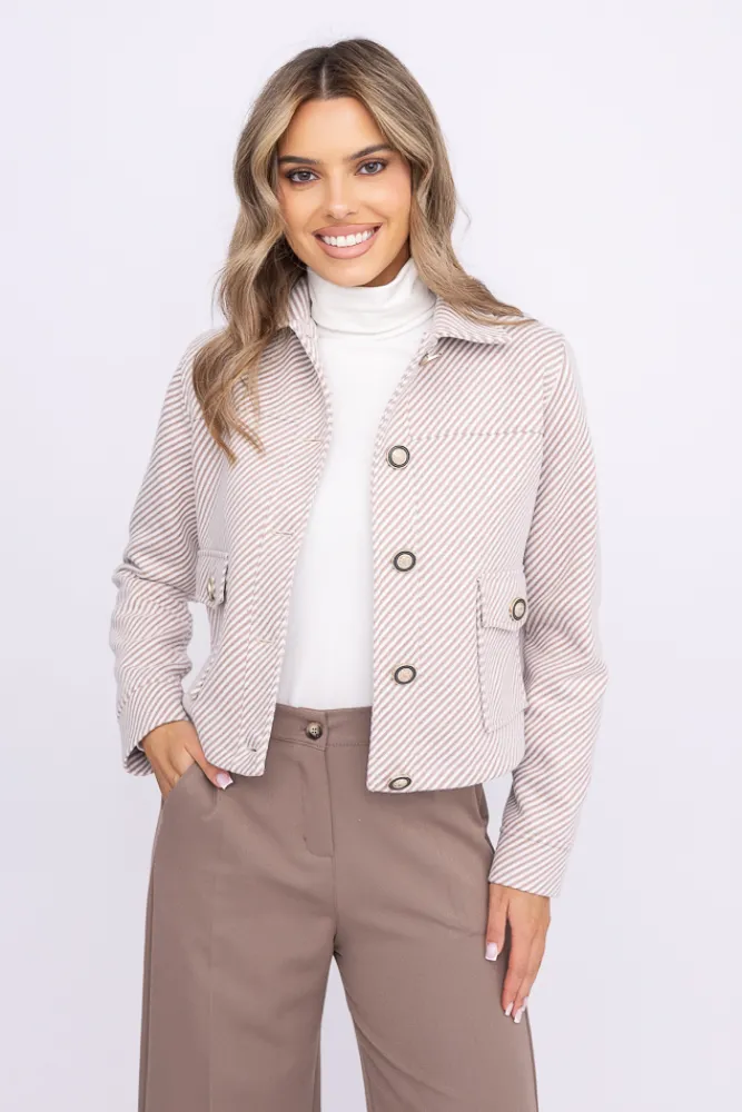 Damskie Polski Beżowo-biała Kurtka TUSEMENO