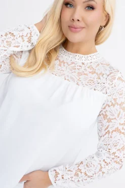 Damskie Włoski Biała Bluzka koronkowa FAROZI