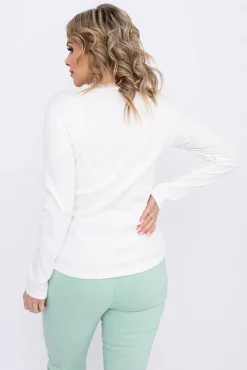 Damskie Włoski Biała Bluzka prążkowana SEMENA