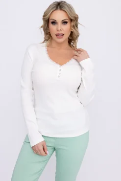 Damskie Włoski Biała Bluzka prążkowana SEMENA