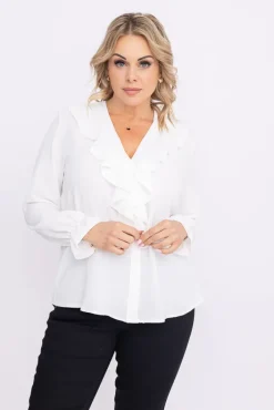 Damskie Włoski Biała Bluzka z żabotem GENESIS