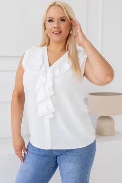 Damskie Włoski Biała Bluzka z żabotem ZENTIO