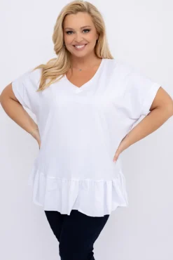 Damskie Włoski Biała Bluzka z falbaną BEYBIN