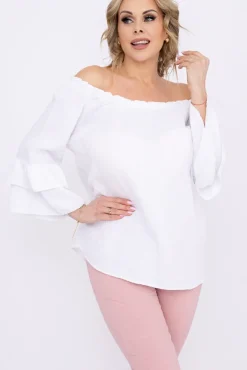 Damskie Włoski Biała Bluzka z falbanami PARFI