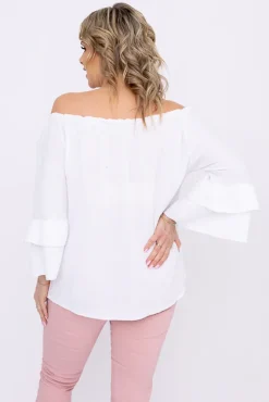 Damskie Włoski Biała Bluzka z falbanami PARFI