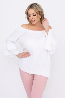 Damskie Włoski Biała Bluzka z falbanami PARFI