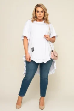Damskie Włoski Biała Bluzka z falbanką SERMIA