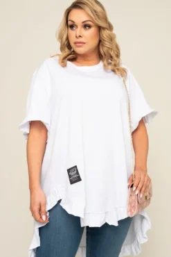 Damskie Włoski Biała Bluzka z falbanką SERMIA