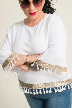 Damskie Polski Biała Bluzka z frędzelkami GARMINA