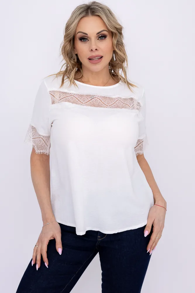 Damskie Włoski Biała Bluzka z koronką BISUMI