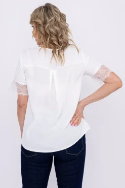 Damskie Włoski Biała Bluzka z koronką BISUMI