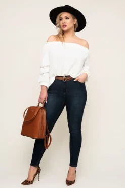 Damskie Włoski Biała Bluzka z marszczonymi rękawami NANSI