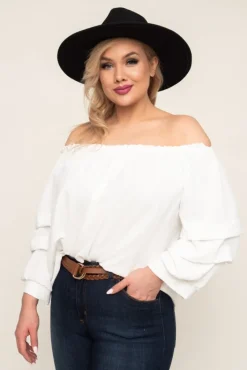 Damskie Włoski Biała Bluzka z marszczonymi rękawami NANSI