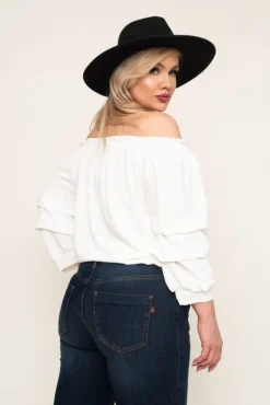 Damskie Włoski Biała Bluzka z marszczonymi rękawami NANSI
