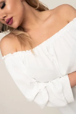 Damskie Włoski Biała Bluzka z marszczonymi rękawami NANSI