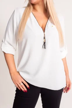 Damskie Włoski Biała Bluzka z rozsuwanym dekoltem MERXIO