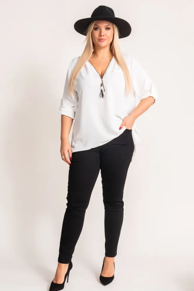 Damskie Włoski Biała Bluzka z rozsuwanym dekoltem MERXIO