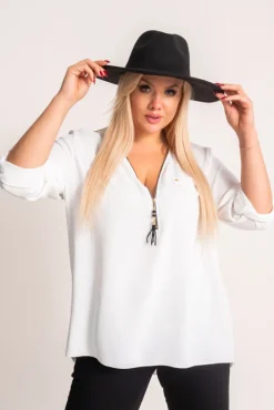Damskie Włoski Biała Bluzka z rozsuwanym dekoltem MERXIO