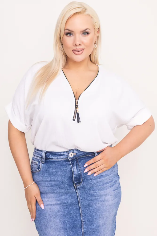 Damskie Włoski Biała Bluzka z rozsuwanym dekoltem EKIUZI