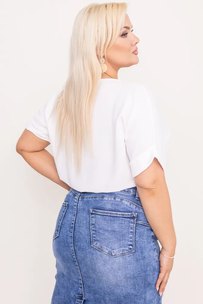 Damskie Włoski Biała Bluzka z rozsuwanym dekoltem EKIUZI