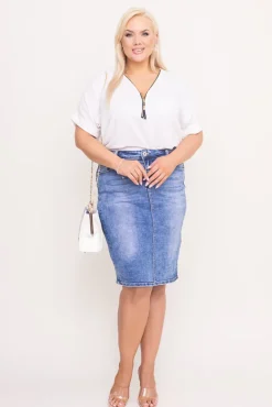 Damskie Włoski Biała Bluzka z rozsuwanym dekoltem EKIUZI