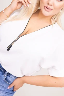 Damskie Włoski Biała Bluzka z rozsuwanym dekoltem EKIUZI